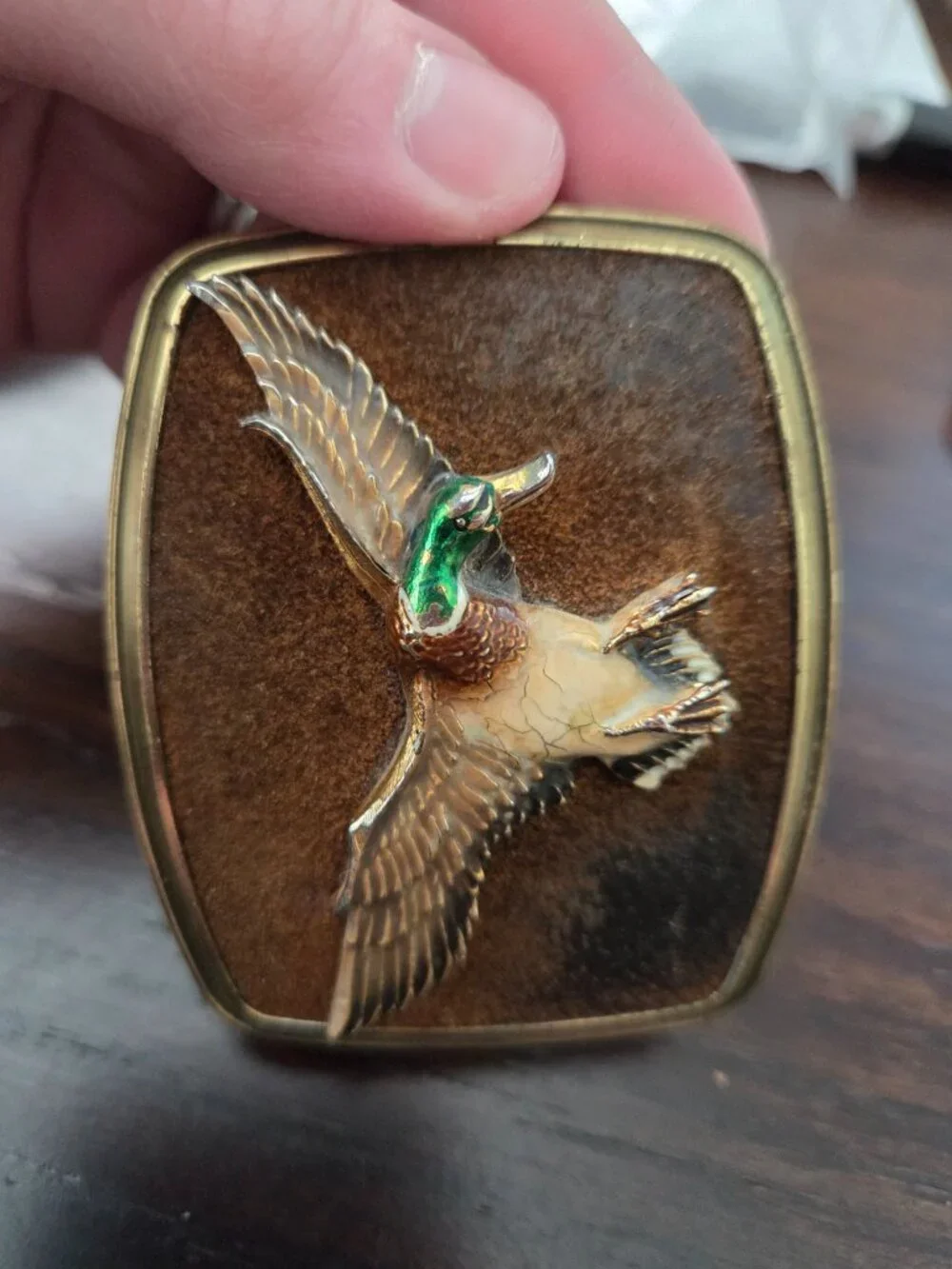 Vintage 1979 Raintree Flying Mallard Duck Belt Buckle